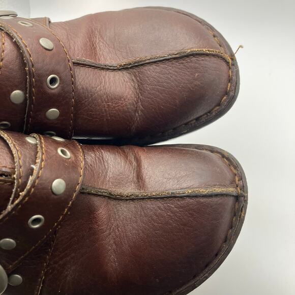 b.ø.c Brown Leather Clogs Slides Studded Buckle Comfort Shoes Women’s 8 BC6650 - Picture 2 of 13